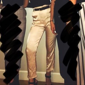 Cream satin / silk feel pants - M